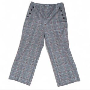 Loft Plaid Wide-Leg Pants with sailor Button Detail high rise size 10 gray red